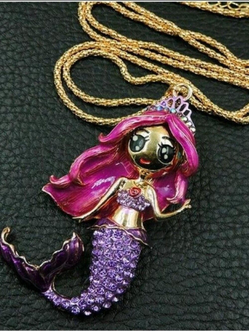 Betsey Johnson Gold-Tone Pink & Purple Mermaid Pendant Necklace